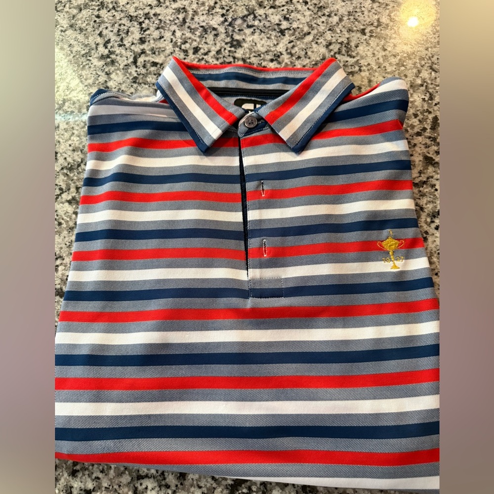 Men’s Ryder Cup FootJoy Striped Polo Shirt in Red, Blue, and White